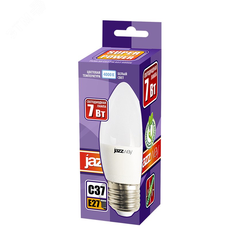 Лампа светодиодная LED 7w E27 4000K свеча 230/50 Jazzway 5018914 - Jazzway