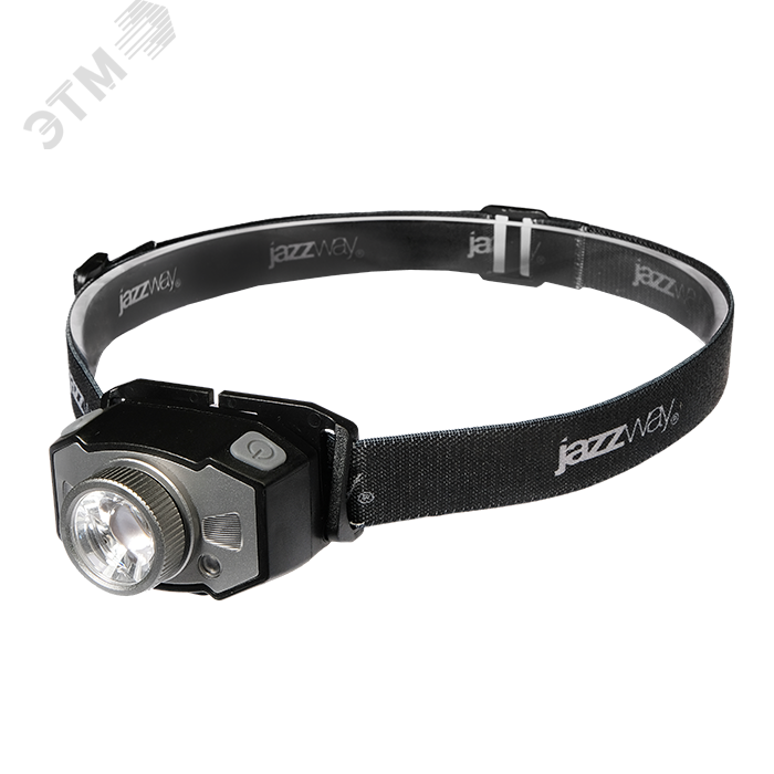 Фонарь аккумуляторный налобный AccuH1-L5WZ-bk zoom LED 5Вт + 2хRED SMD IP54 5 режимов: 100проц. 180лм 3.5ч/50проц. 110лм 5.5ч/30проц. 65лм 15ч/красн. 28ч/мигающ. красн. 12ч аккум. 0.8А.ч управл. жестами черн./сер. 5036642 - Jazzway