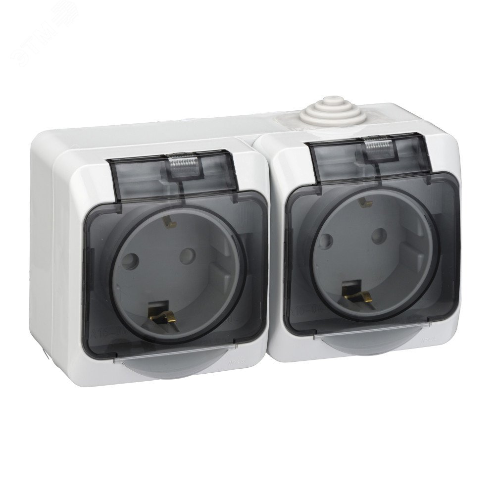 Розетка 2-м ОП Этюд 16А IP44 250В с заземл. защ. шторки сер. SE PA16-244C - Systeme Electric