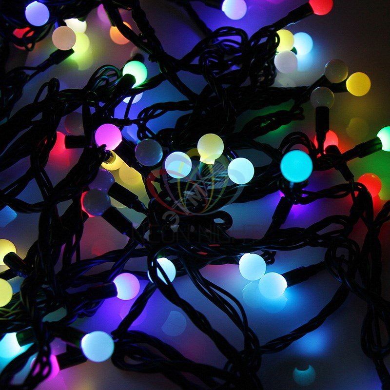 Гирлянда светодиодная "Мультишарики" 10м d17.5мм 100LED RGB 16Вт 220-240В IP65 провод ПВХ черн. (нужен шнур питания 303-500) 303-509-2 - NEON-NIGHT