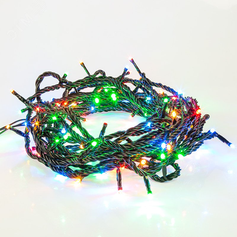 Гирлянда светодиодная "Твинкл Лайт" 20м 200LED мультиколор 20Вт 220-240В IP65 8 режимов провод ПВХ черн. (контроллер не в компл.) 303-149 - NEON-NIGHT