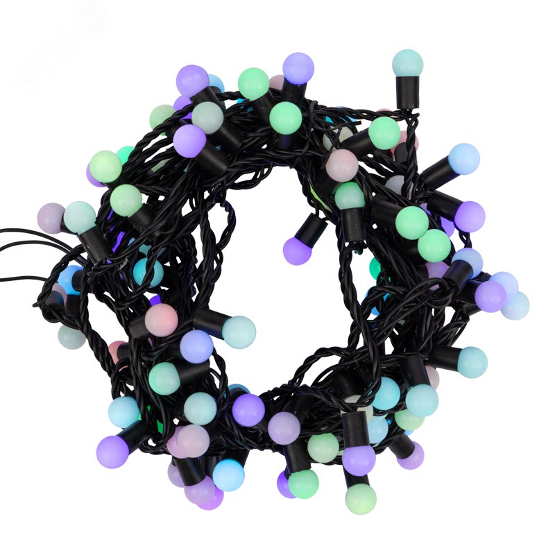 Гирлянда светодиодная "Мультишарики" 10м d17.5мм 100LED RGB 16Вт 220-240В IP65 провод ПВХ черн. (нужен шнур питания 303-500) 303-509-2 - NEON-NIGHT