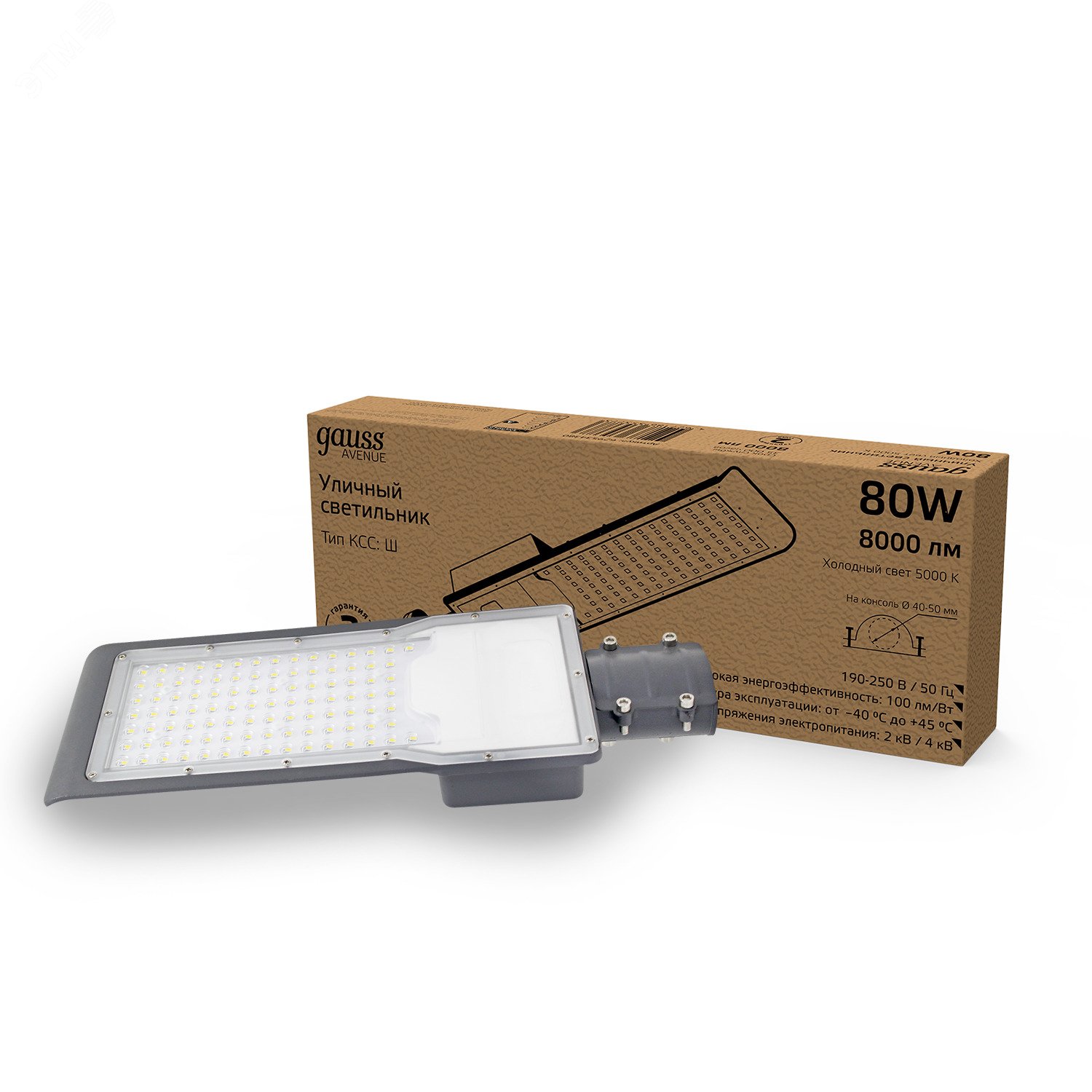 Светильник уличный Avenue 80W 8000lm 5000K 190-250V IP65 420*160*57мм черный КСС "Ш" LED 1/10 629534380 - Gauss