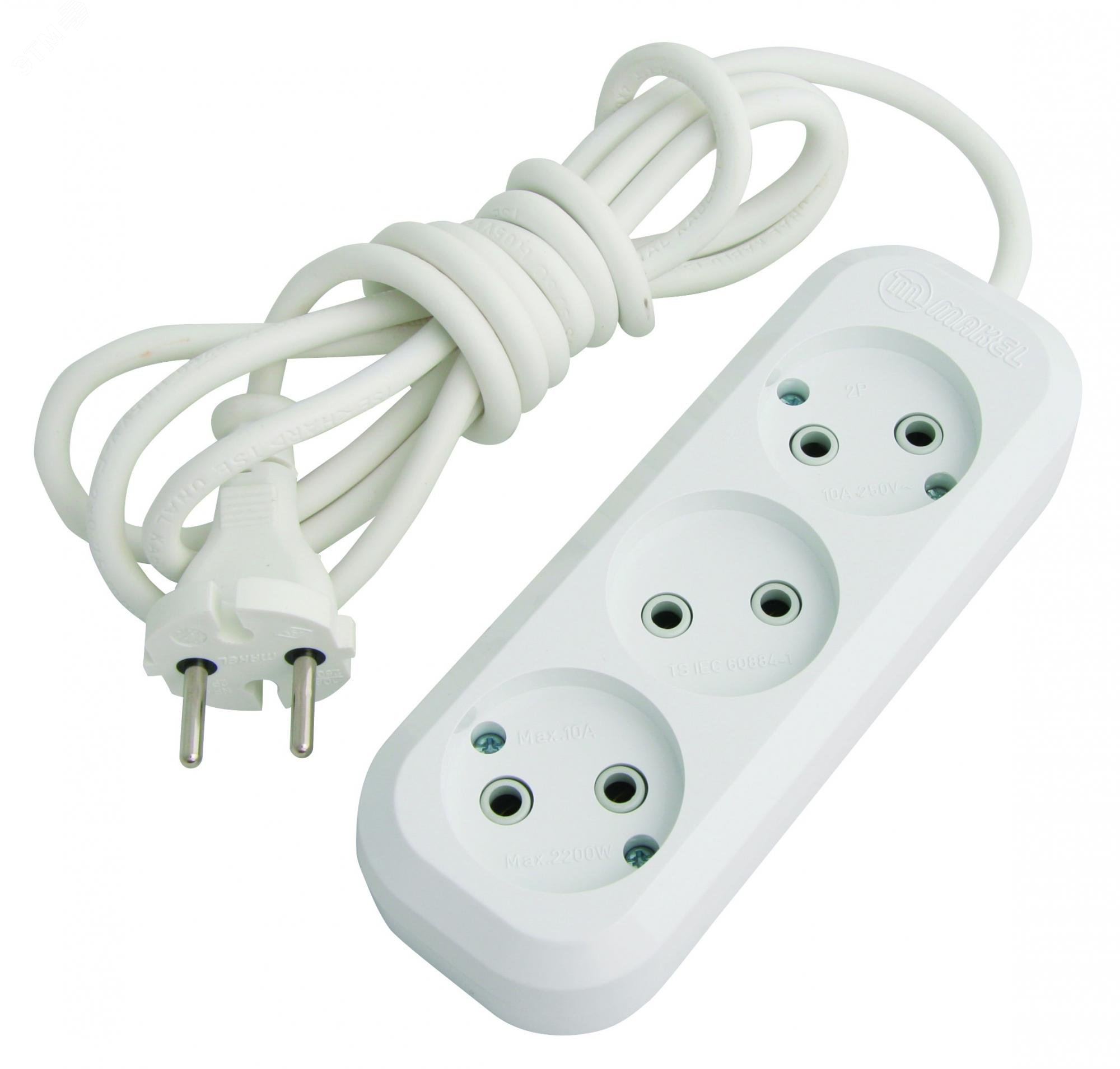 Удлинитель 3х3м без заземл. 10А IP20 MGP123 - Makel
