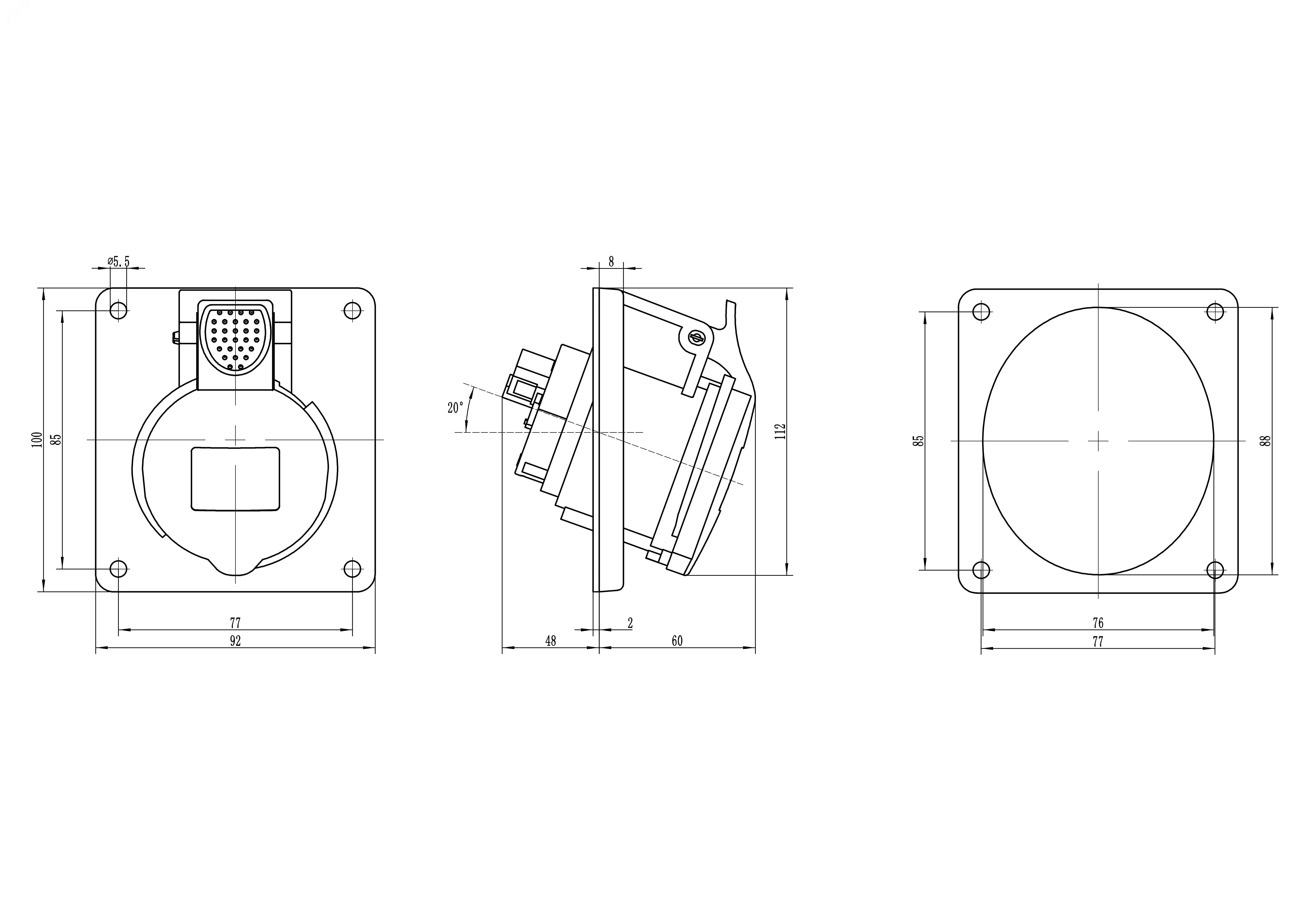 Розетка панельная с наклоном IP44 32А 3P+E+N 400В DIS4133267 - DKC
