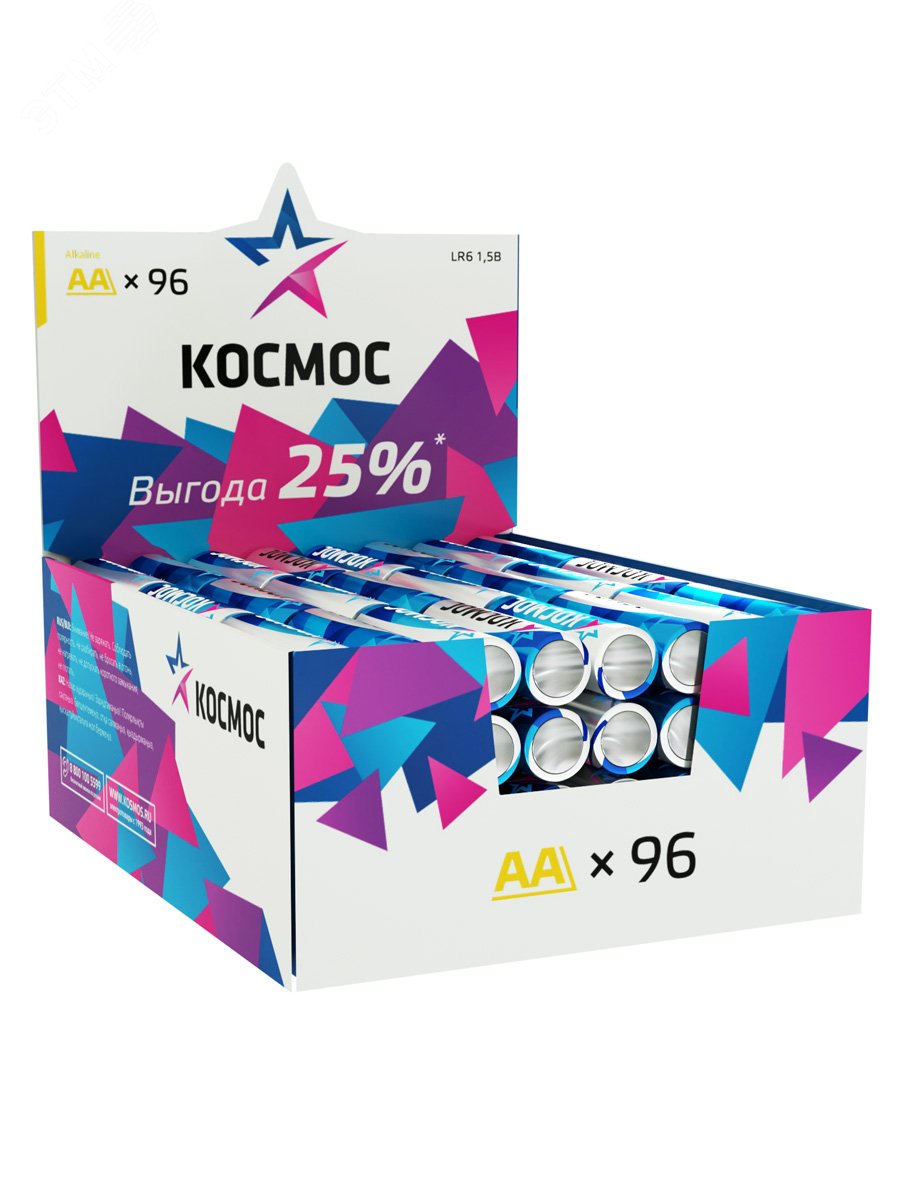 Элемент питания алкалиновый AA/LR6 (уп.96шт) KOCLR6_96BOX - Космос