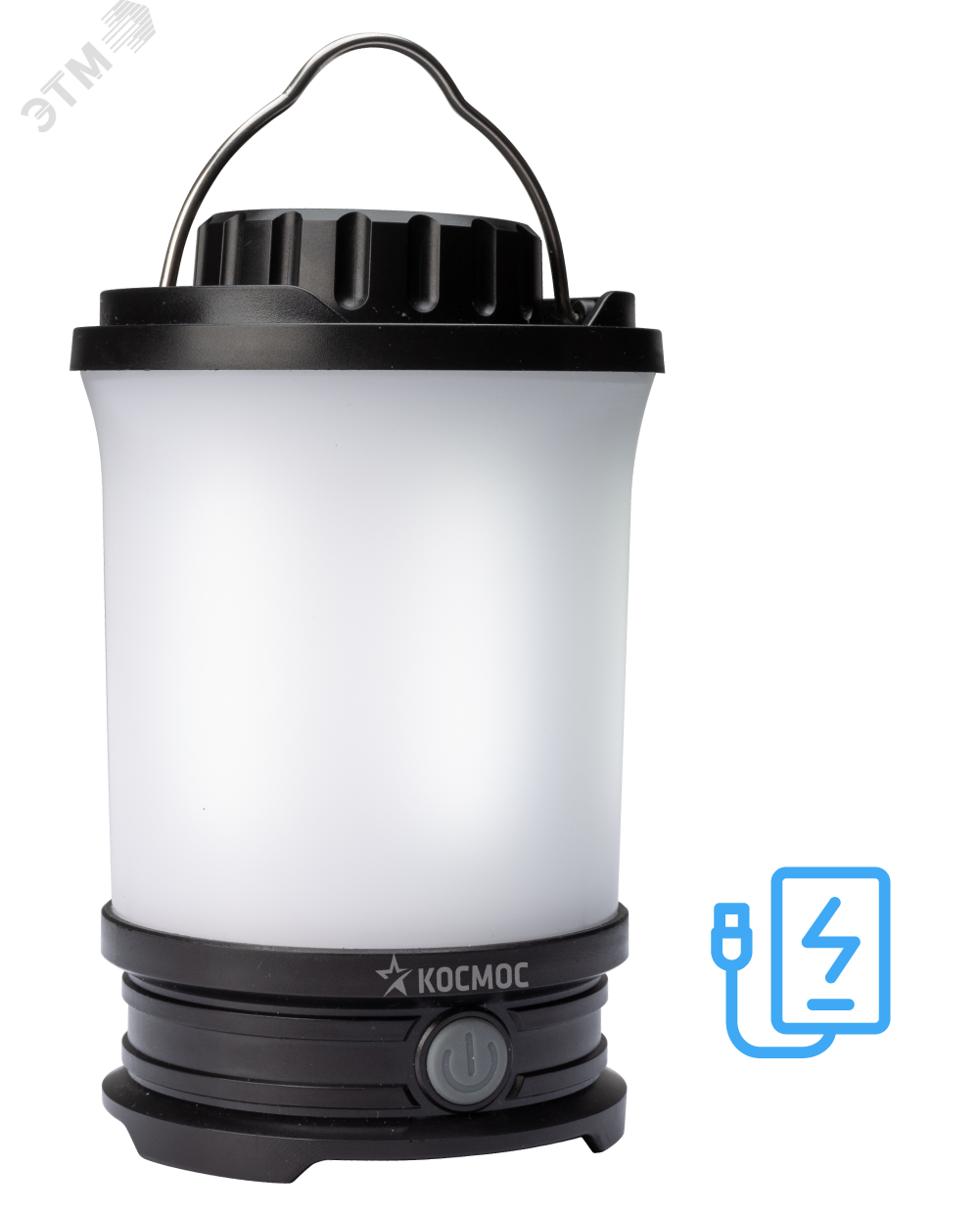 Фонарь аккумуляторный кемпинговый LED 10Вт съемн. аккум. Li-ion18650 2х2.2А.ч Power-bank USB-шнур KOS604Lit - Космос