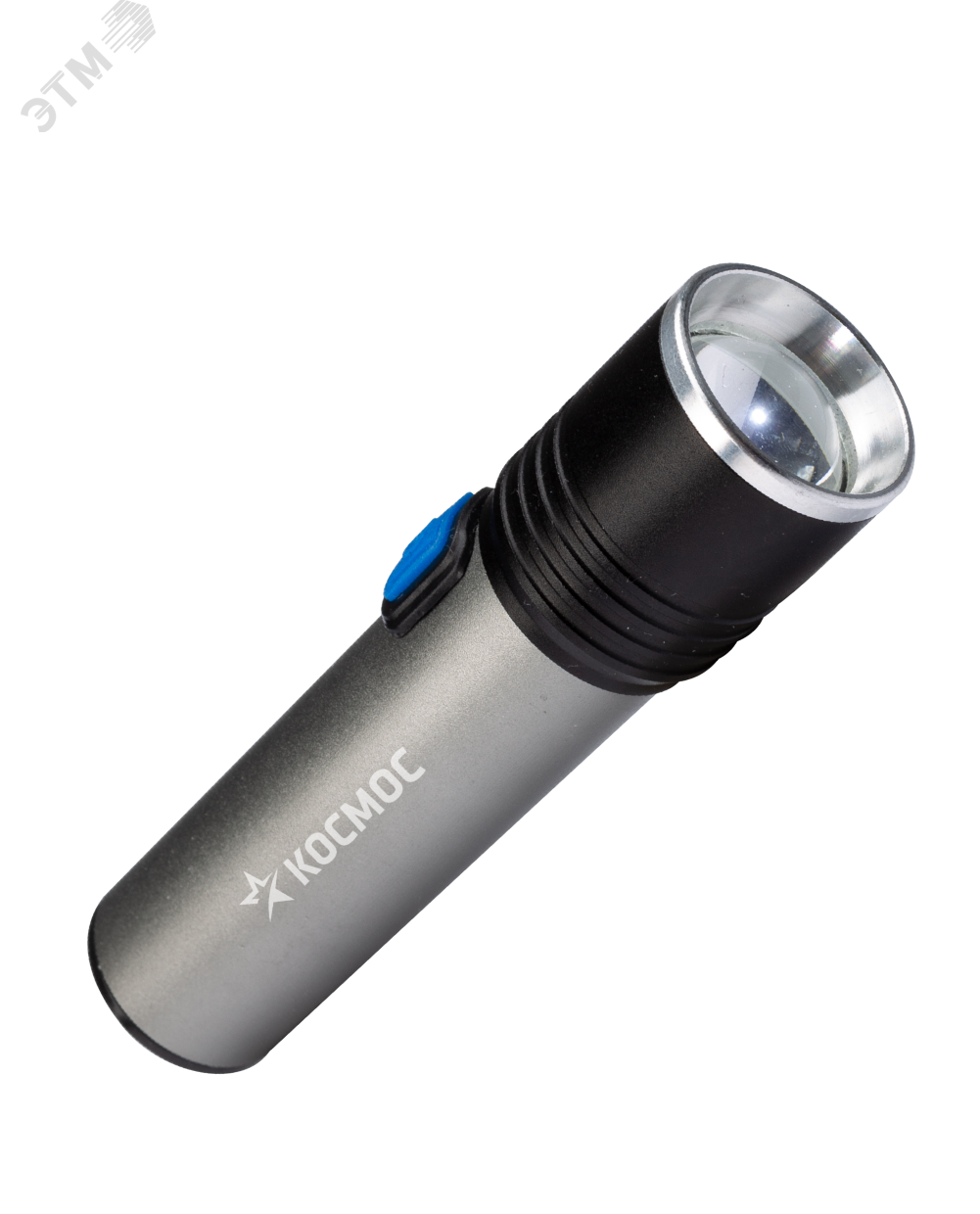Фонарь аккумуляторный ручной LED 3Вт линза зум аккум. Li-ion 18650 1.2А.ч USB-шнур анодир. алюм. KOS111Lit - Космос