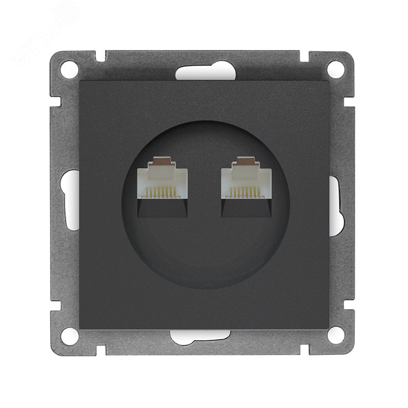 Розетка компьютерная двухместная UNIVersal серия Афина с/у, 1А, RJ45, графит (еврослот), механизм A1086-Gr - УНИВЕРСАЛ