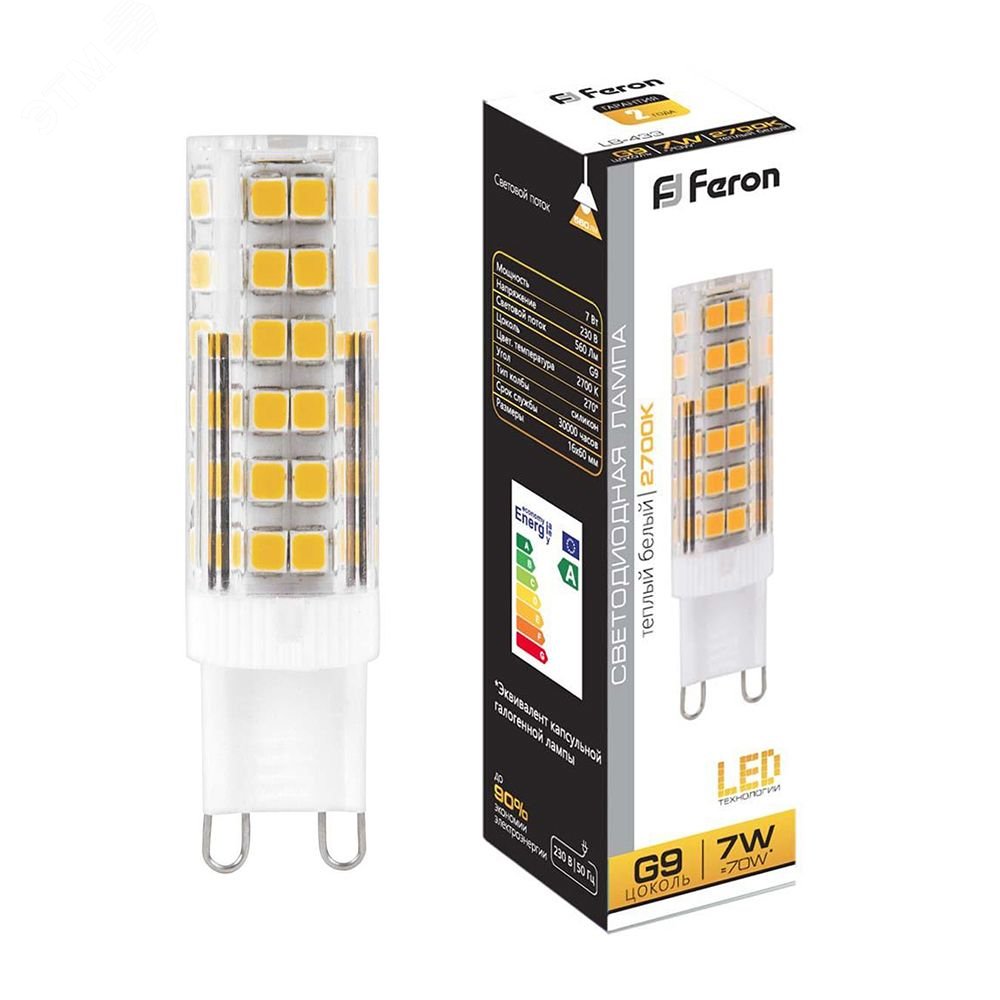 Лампа светодиодная LED 7вт 230в G9 теплый капсульная 25766 - Feron