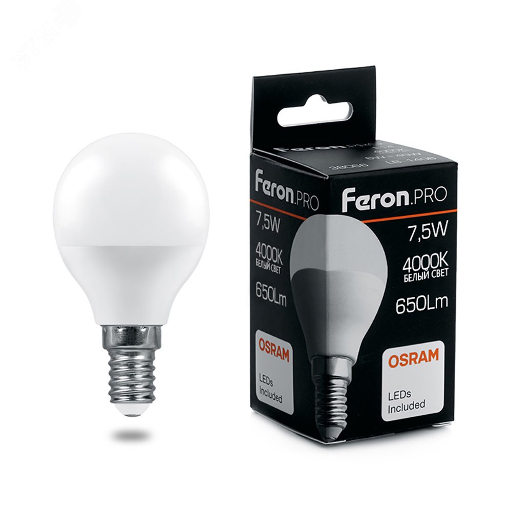Лампа светодиодная LED 7.5вт Е14 белый матовый шар Feron.PRO 38072 - Feron