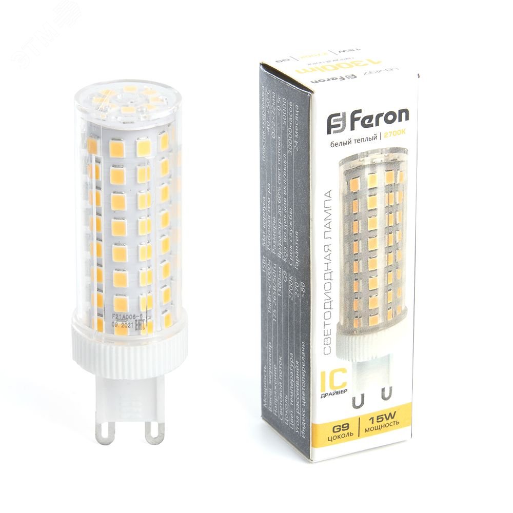 Лампа светодиодная LED 15вт 230в G9 теплый капсульная 38212 - Feron