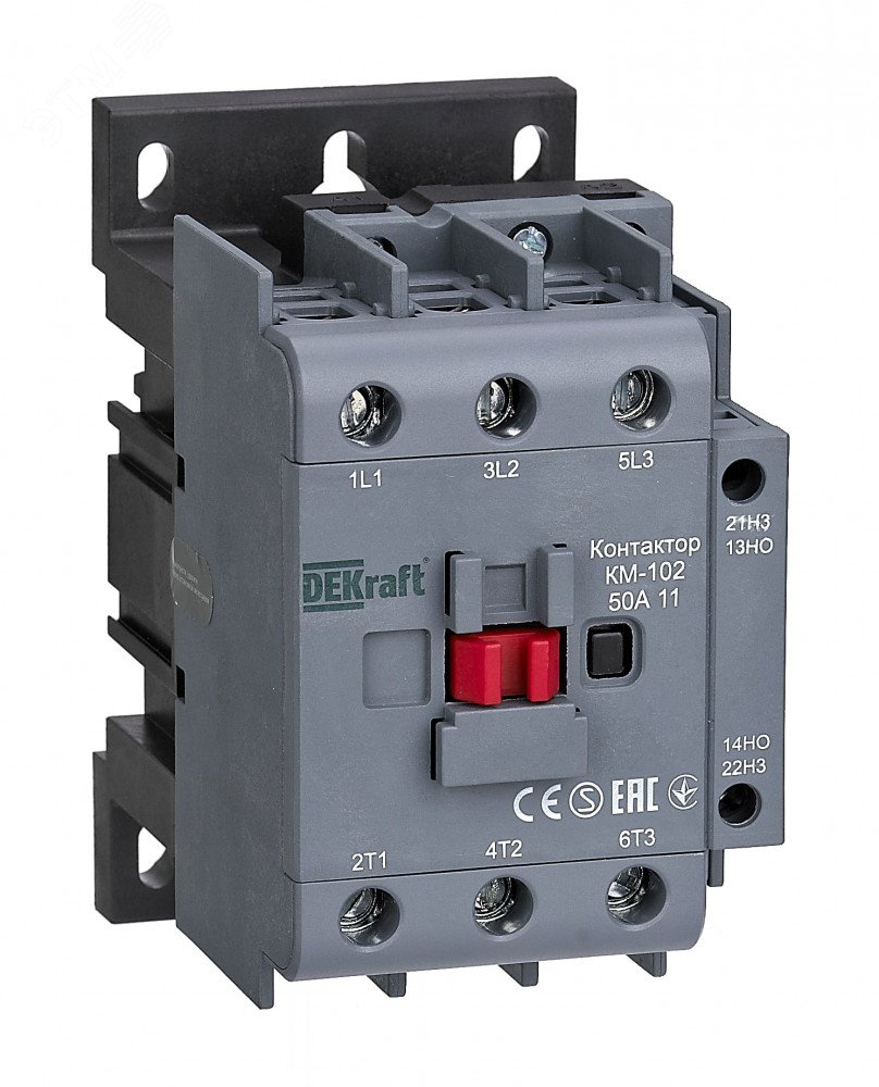 Контактор КМ-102 3п 50А кат. 230В AC 1НО+1НЗ AC-3 AC-4 22007DEK - DEKraft