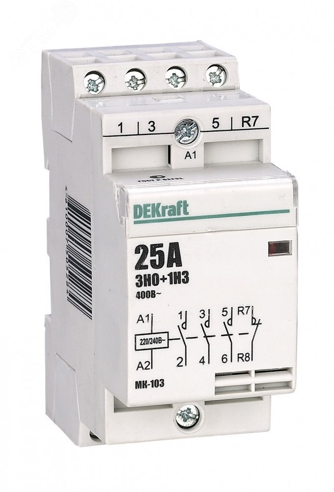 Модульный контактор 3НО+1НЗ 25А 230В МК-103 C2 18068DEK - DEKraft