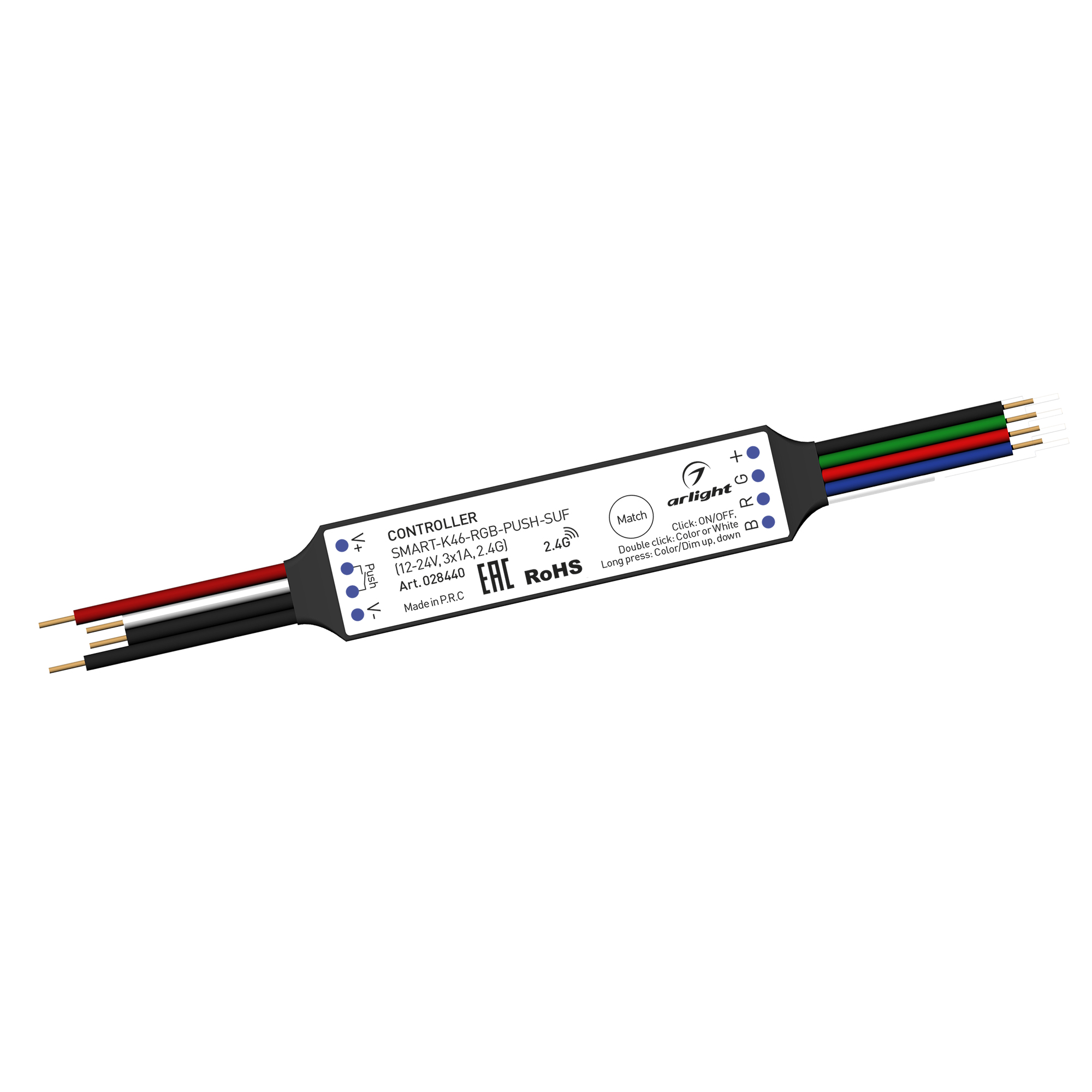 Контроллер SMART-K46-RGB-PUSH-SUF (12-24V, 3x1A, 2.4G) 028440 - Arlight