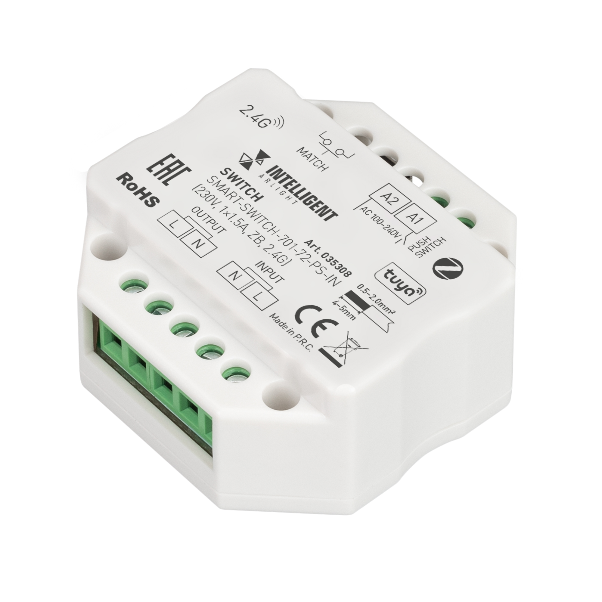 INTELLIGENT ARLIGHT Релейный модуль SMART-SWITCH-701-72-PS-IN (230V, 1x1.5A, ZB, 2.4G) 035308 - Arlight