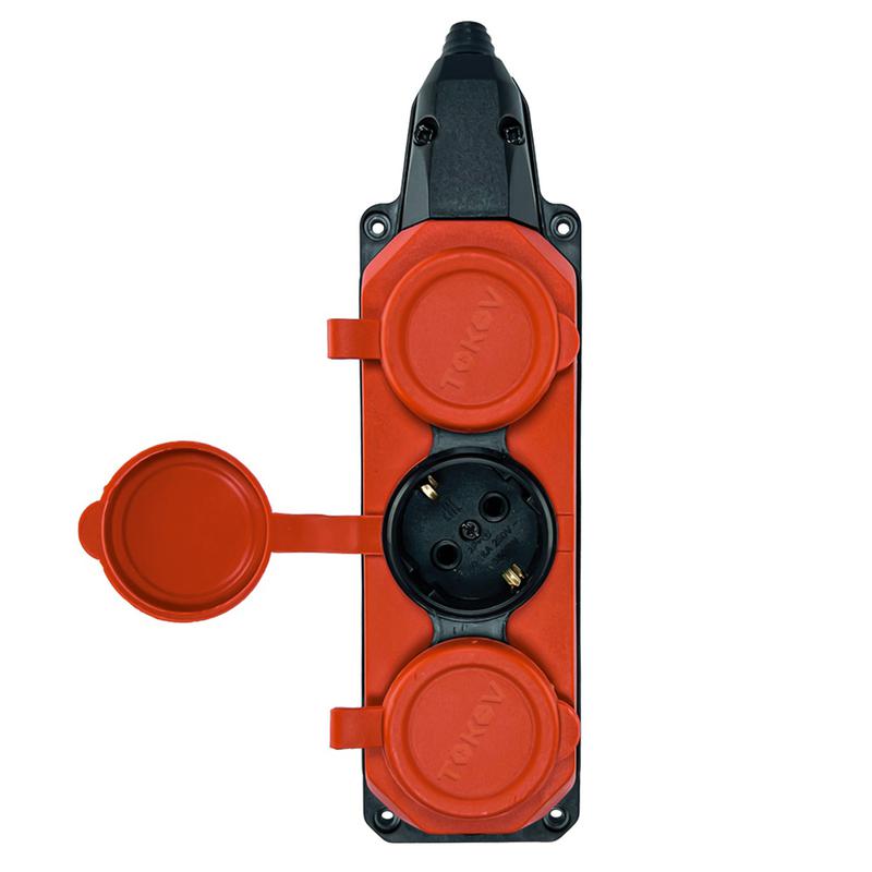 Колодка удлинителя 3-м с заземл. 16А IP44 каучук красн. TOKOV TKE-C13-KK3-Z - TOKOV ELECTRIC