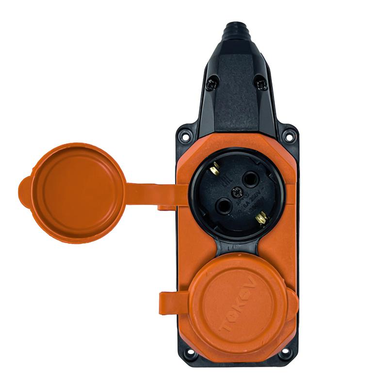 Колодка удлинителя 2-м с заземл. 16А IP44 каучук оранж. TOKOV TKE-C10-KK2-Z - TOKOV ELECTRIC