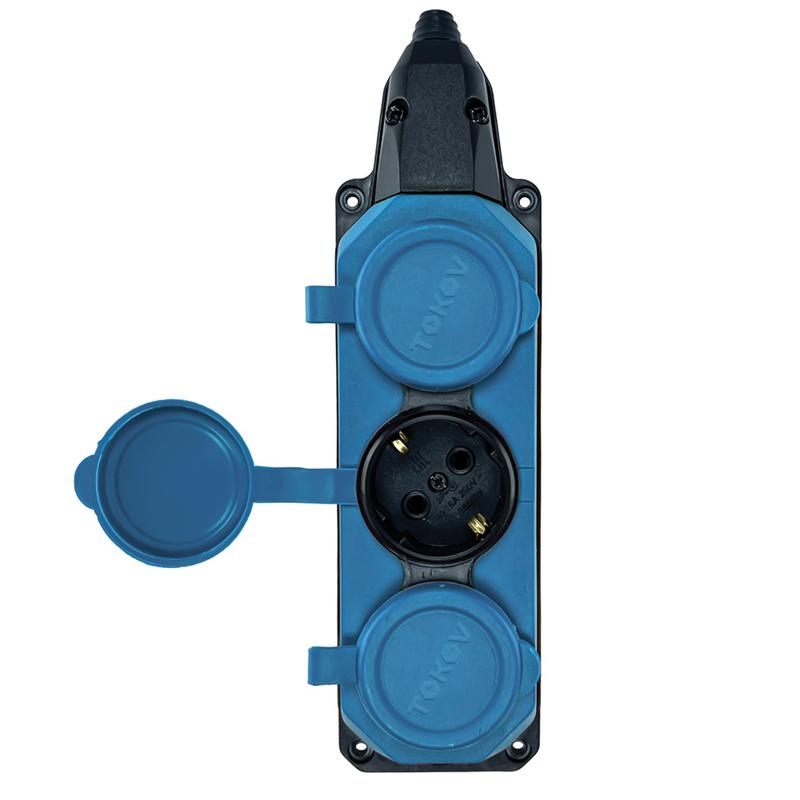 Колодка удлинителя 3-м с заземл. 16А IP44 каучук син. TOKOV TKE-C08-KK3-Z - TOKOV ELECTRIC