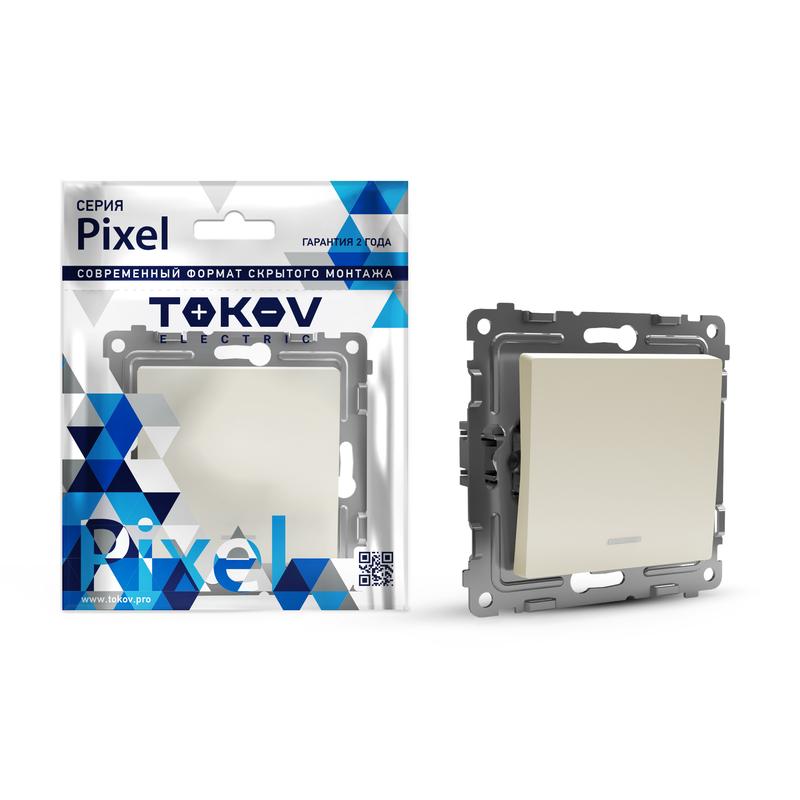 Выключатель 1-кл. СП Pixel 10А IP20 с индикатором механизм беж. TKE-PX-V1I-C02 - TOKOV ELECTRIC