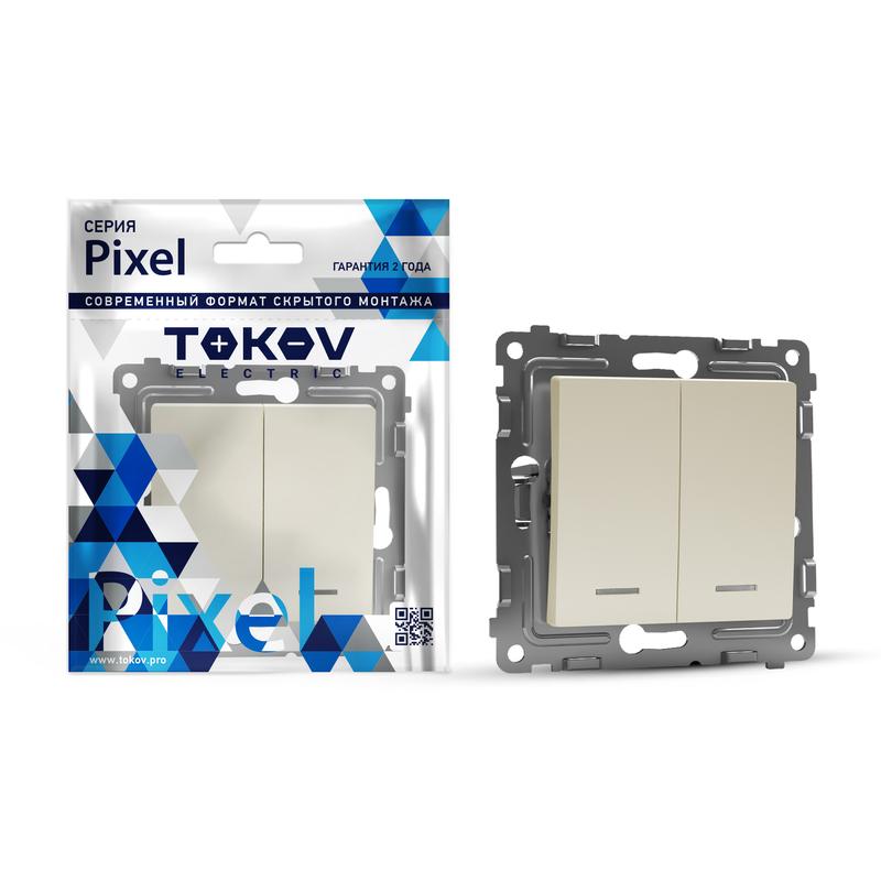 Выключатель 2-кл. СП Pixel 10А IP20 с индикатором механизм беж. TKE-PX-V2I-C02 - TOKOV ELECTRIC