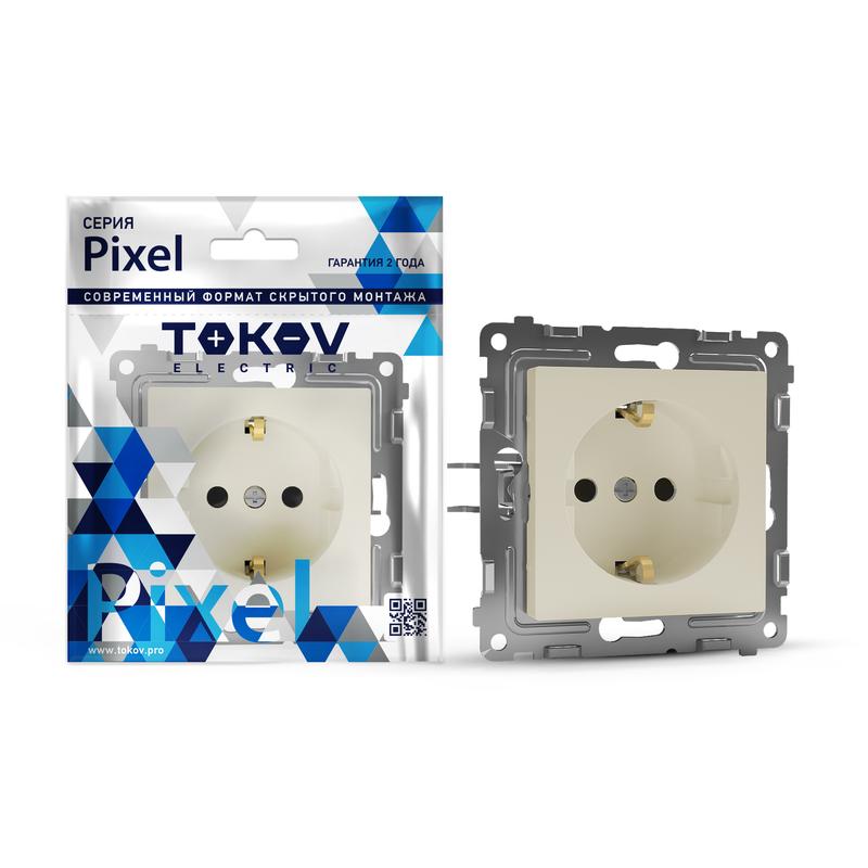 Розетка 1-м СП Pixel 16А IP20 с заземл. защ. шторки механизм беж. TKE-PX-R1ZSF-C02 - TOKOV ELECTRIC