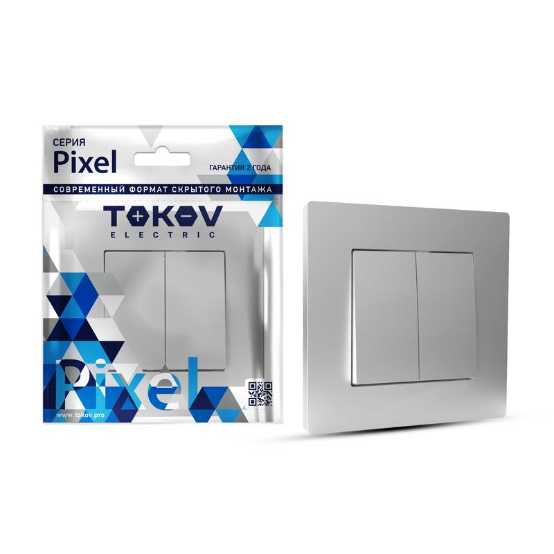 Выключатель 2-кл. СП Pixel 10А IP20 в сборе алюм. TKE-PX-V2F-C03 - TOKOV ELECTRIC