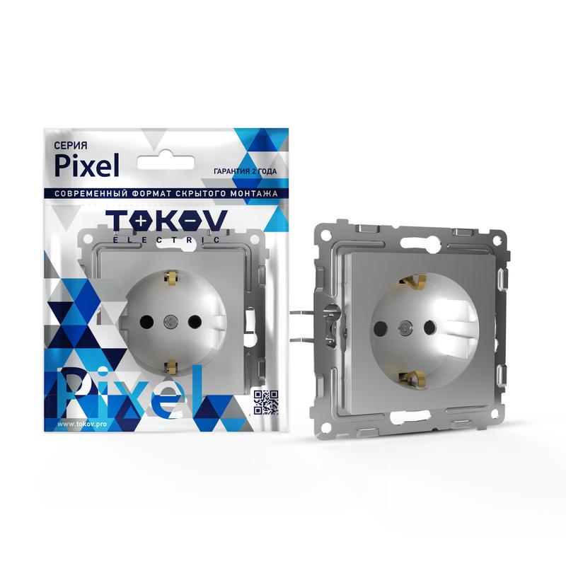 Розетка 1-м СП Pixel 16А IP20 с заземл. механизм алюм. TKE-PX-R1Z-C03 - TOKOV ELECTRIC
