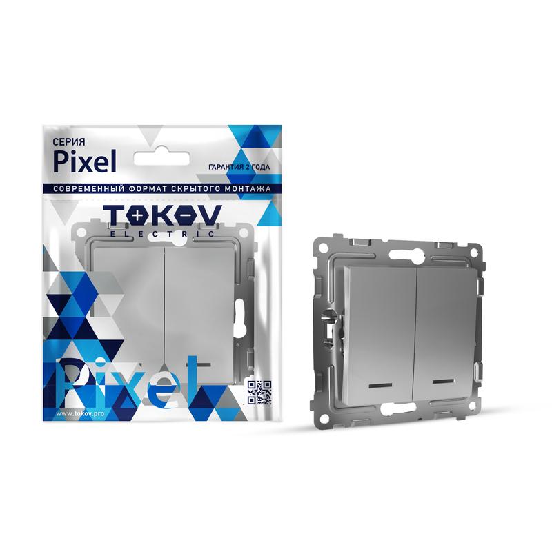 Выключатель 2-кл. СП Pixel 10А IP20 с индикатором механизм алюм. TKE-PX-V2I-C03 - TOKOV ELECTRIC