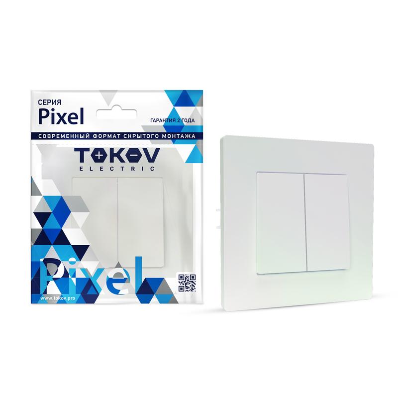 Выключатель 2-кл. СП Pixel 10А IP20 в сборе перламутр. TKE-PX-V2F-C04 - TOKOV ELECTRIC