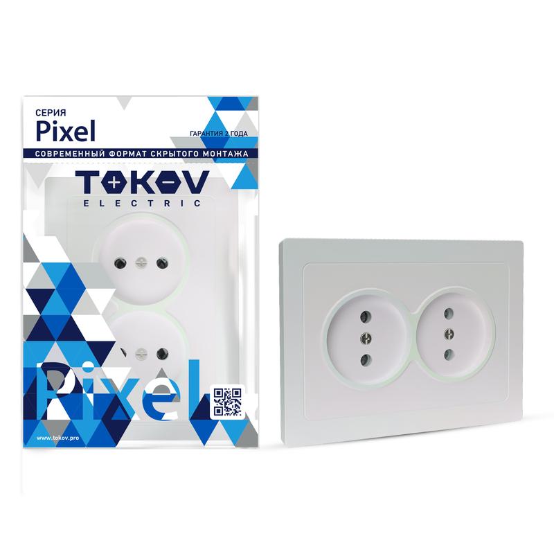 Розетка 2-м СП Pixel 16А IP20 без заземл. в сборе перламутр. TKE-PX-R2F-C04 - TOKOV ELECTRIC