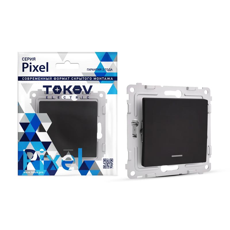 Выключатель 1-кл. СП Pixel 10А IP20 с индикатором механизм карбон TKE-PX-V1I-C14 - TOKOV ELECTRIC