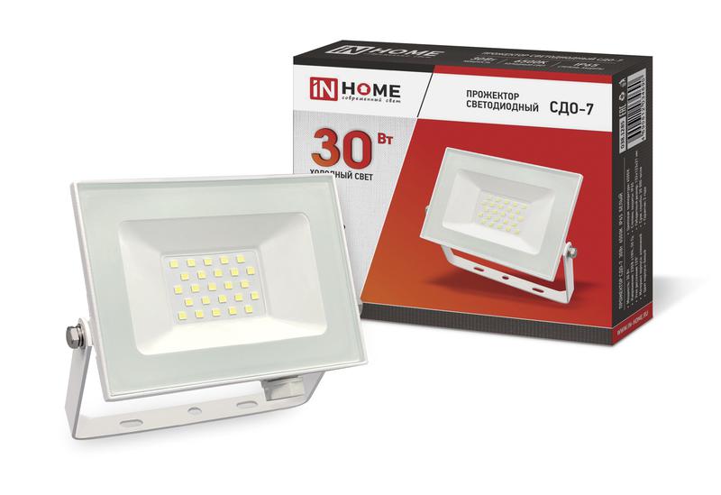 Прожектор светодиодный СДО-7 30Вт 6500К IP65 2700лм 230В бел. 4690612034690 - IN HOME