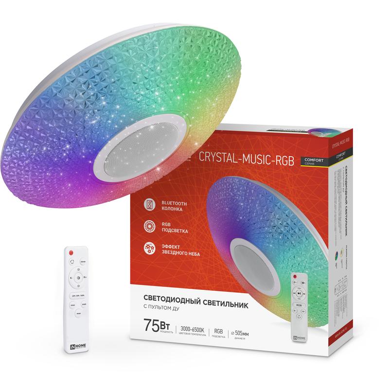 Светильник светодиодный COMFORT CRYSTAL-MUSIC-RGB 75Вт 230В 3000-6500К 6000лм 505х125мм с пультом ДУ 4690612044569 - IN HOME