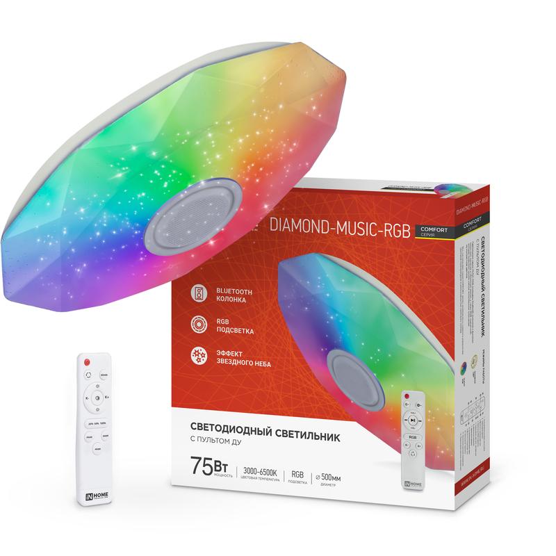Светильник светодиодный COMFORT DIAMOND-MUSIC-RGB 75Вт 230В 3000-6500К 6000лм 500х100мм с пультом ДУ 4690612044590 - IN HOME