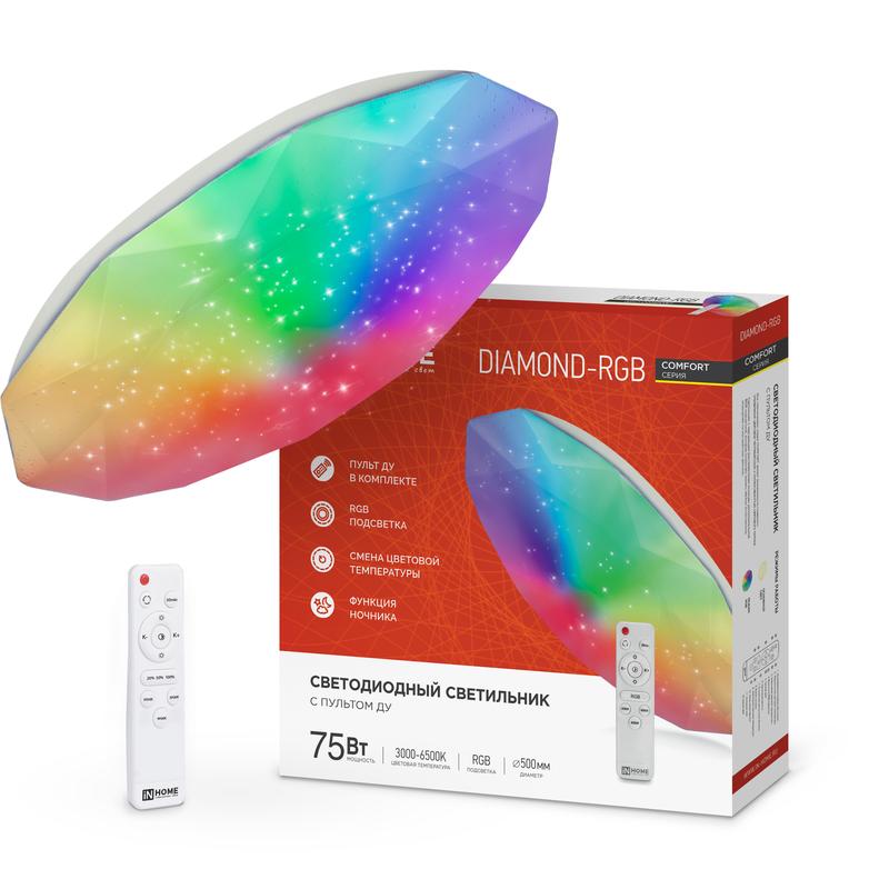 Светильник светодиодный COMFORT DIAMOND-RGB 75Вт 230В 3000-6500К 6000лм 500х90мм с пультом ДУ 4690612044583 - IN HOME