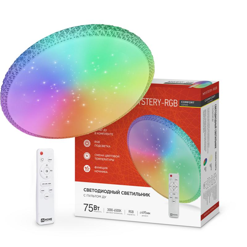 Светильник светодиодный COMFORT MYSTERY-RGB 75Вт 230В 3000-6500К 6000лм 495х85мм с пультом ДУ 4690612044637 - IN HOME