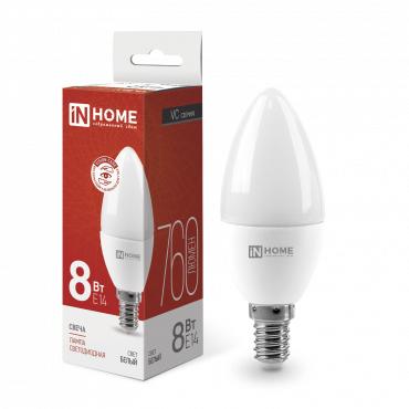 Лампа светодиодная LED-СВЕЧА-VC 8Вт свеча 4000К нейтр. бел. E14 760лм 230В 4690612020433 - IN HOME