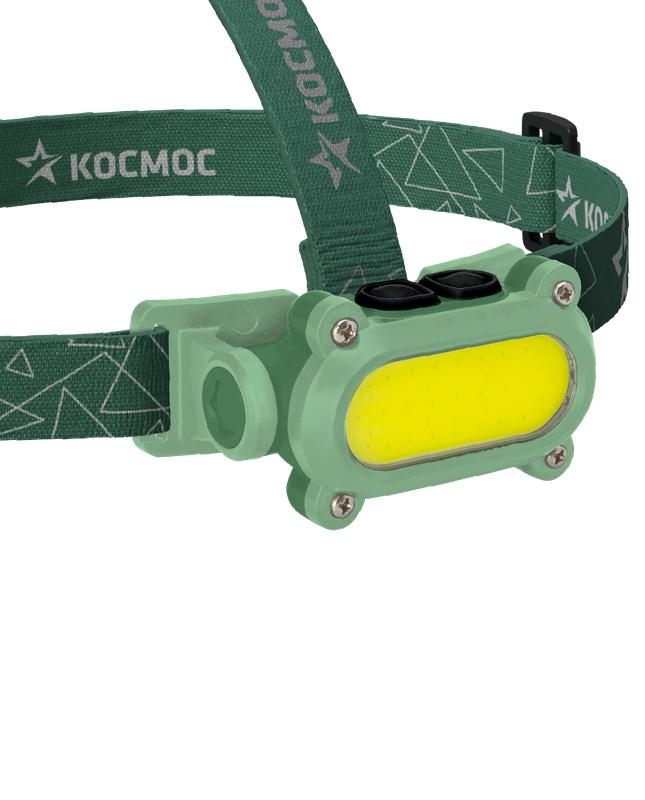 Фонарь аккумуляторный налобный 7Вт COB LED+красн. Li-ion 18650 1200мА.ч корпус ABS-пластик USB-шнур type C регулируемый эласт. ремешок KOC503Lit - Космос