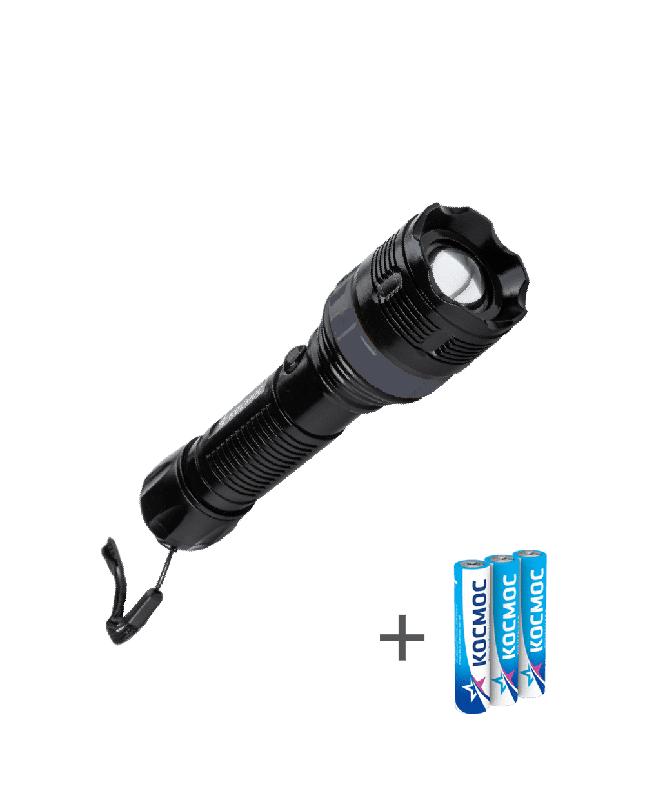 Фонарь ручной 2Вт LED zoom-линза 3xAAA (R03) корпус ABS-пластик ремешок ручной KOC122B - Космос