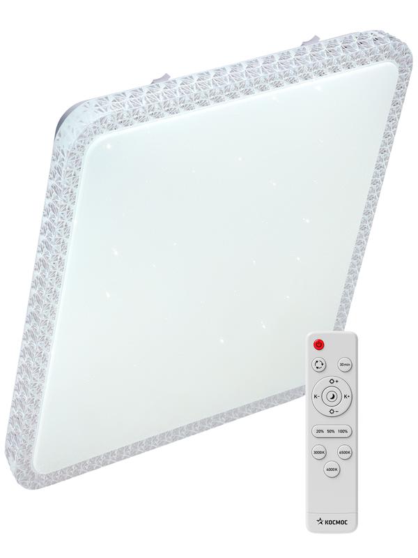 Светильник светодиодный PREMIUM MYSTERY QUADRO 75Вт 230В 3000-6500К 6000лм IP40 530х530х70мм настенно-потолоч. управляемый с пультом ДУ КОСМОС KSMystQD75W - Космос