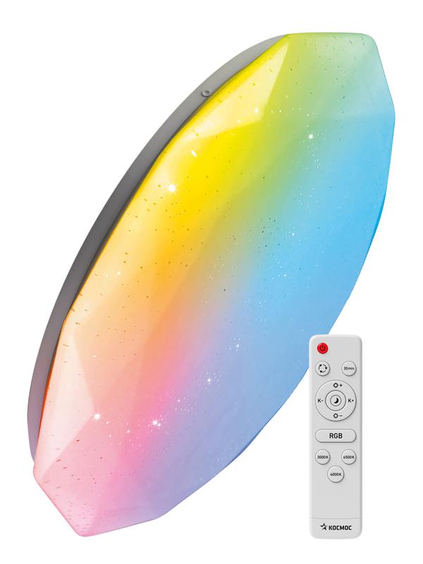 Светильник светодиодный PREMIUM DIAMOND-RGB 75Вт 230В 3000-6500К 6000лм IP40 502х83мм настенно-потолоч. управляемый с пультом ДУ с RGB подсветкой КОСМОС KSDiamRGB75W - Космос