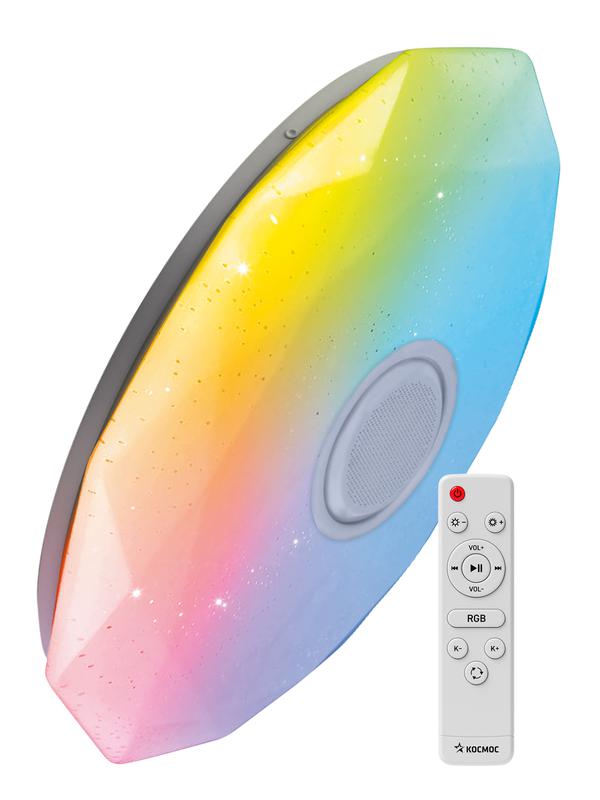 Светильник светодиодный PREMIUM DIAMOND-RGB 75Вт 230В 3000-6500К 6000лм IP40 502х83мм настенно-потолоч. управляемый с пультом ДУ с RGB подсветкой и BT колонкой КОСМОС KSDiamRGBmus75W - Космос