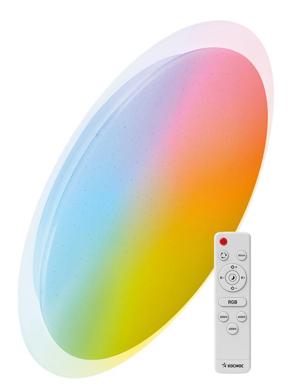 Светильник светодиодный PREMIUM GALAXY-RGB 75Вт 230В 3000-6500К 6000лм IP40 555х83мм настенно-потолоч. управляемый с пультом ДУ с RGB подсветкой КОСМОС KSGalaRGB75W - Космос