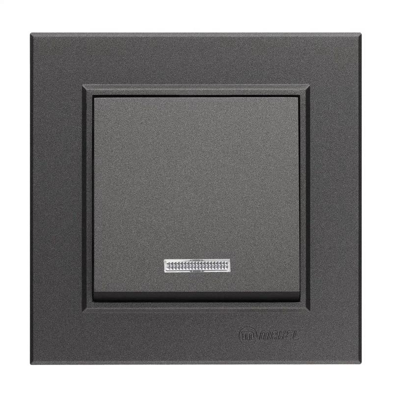 Выключатель 1-кл. СП Karea 10А IP20 дым. металлик с подсветкой 56050021 - Makel