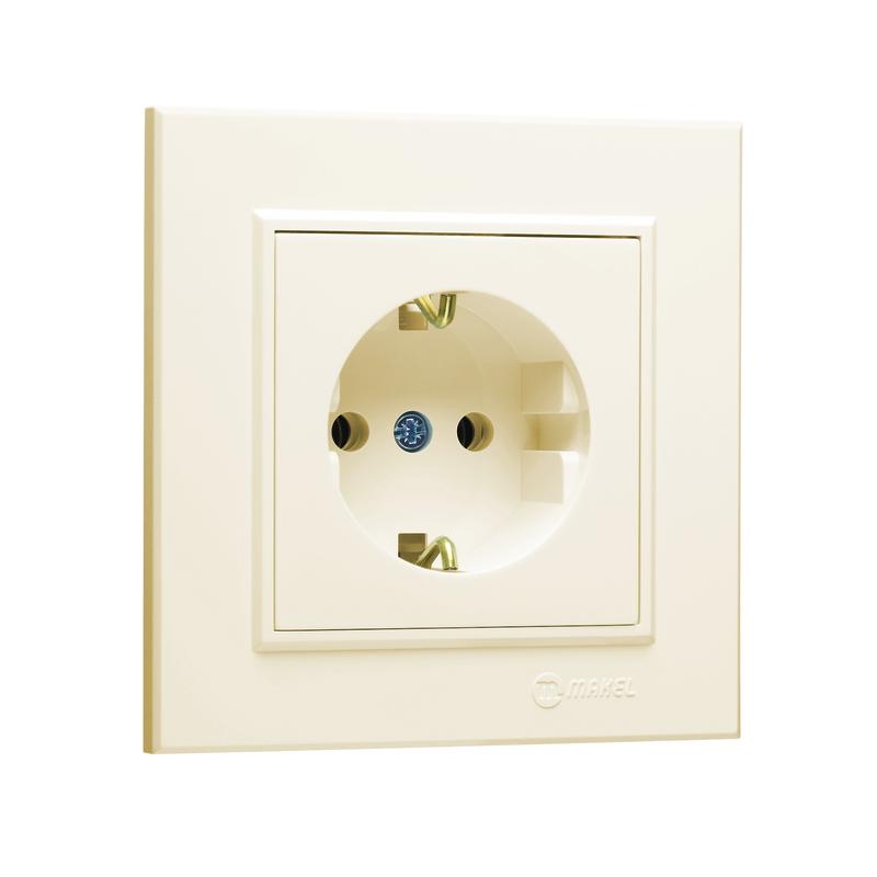 Розетка с/з (Керамика) СП Karea 16А IP20 крем. 56010008 - Makel