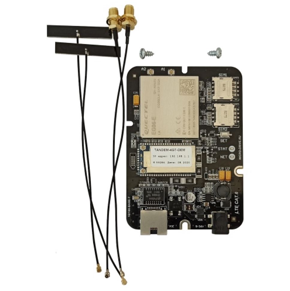 Комплект: Роутер Tandem-4GT-OEM-11, Переходники - пигтейлы UFL-F/SMA-F 15 см  2шт., Саморезы для крепления в корпус  2шт., Wi-Fi антенна диполь c разъемом UFL 2шт. - MICRODRIVE