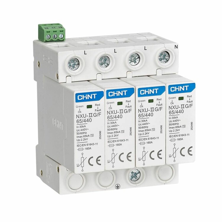 Ограничитель имп. перенапр. NXU-IIG/F 4P In=25kA Uc=440B Im=65kA (R) (кр.3шт) - CHINT