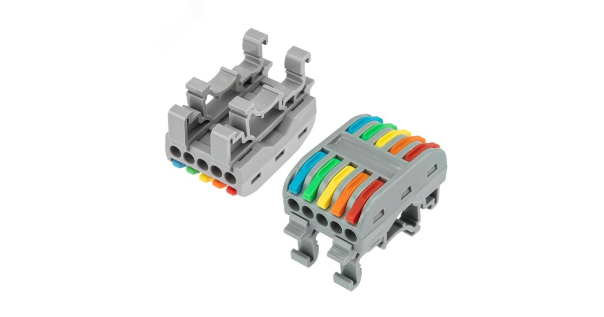 Купить Клемма СМК 222-425D проходная 5-полюсная, с креплением на DIN-рейку (0,08-4 мм2) серая 07-5236 Rexant оптом в Москве