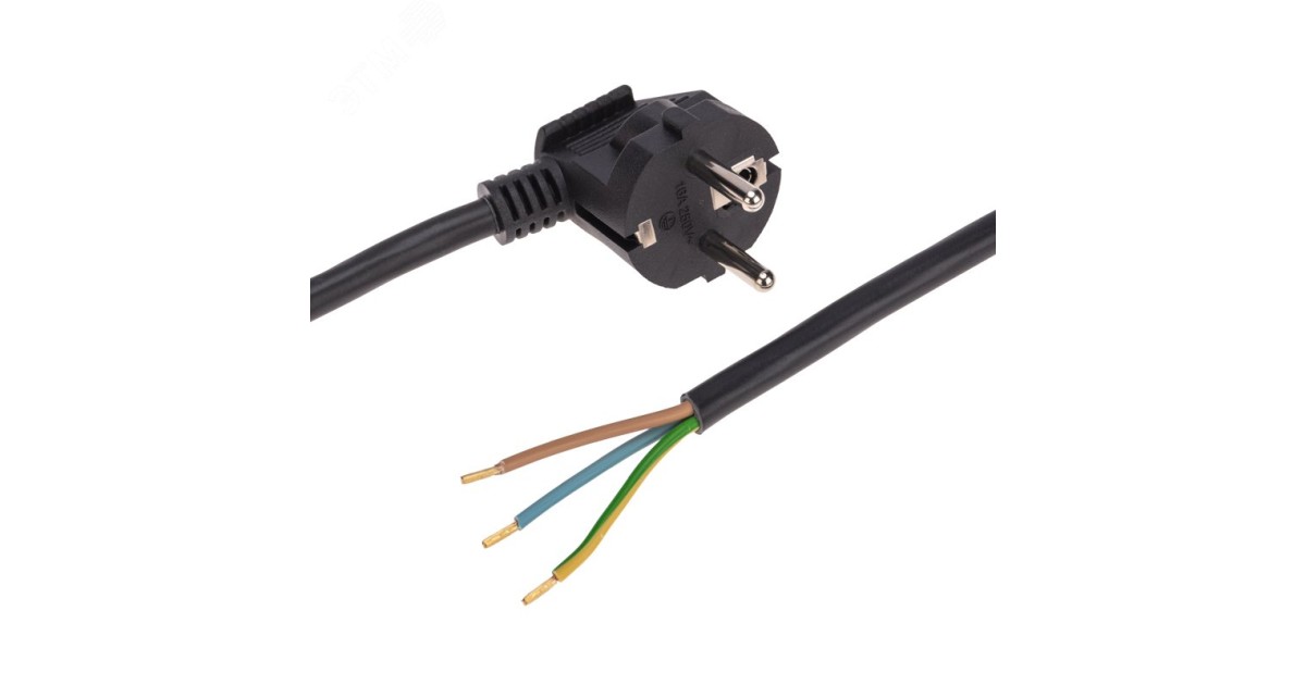 Купить Шнур электрический с угловой вилкой 16А 3500Вт ПВС 3х1.5кв.мм 1.5м черн. 11-1324 Rexant оптом в Москве